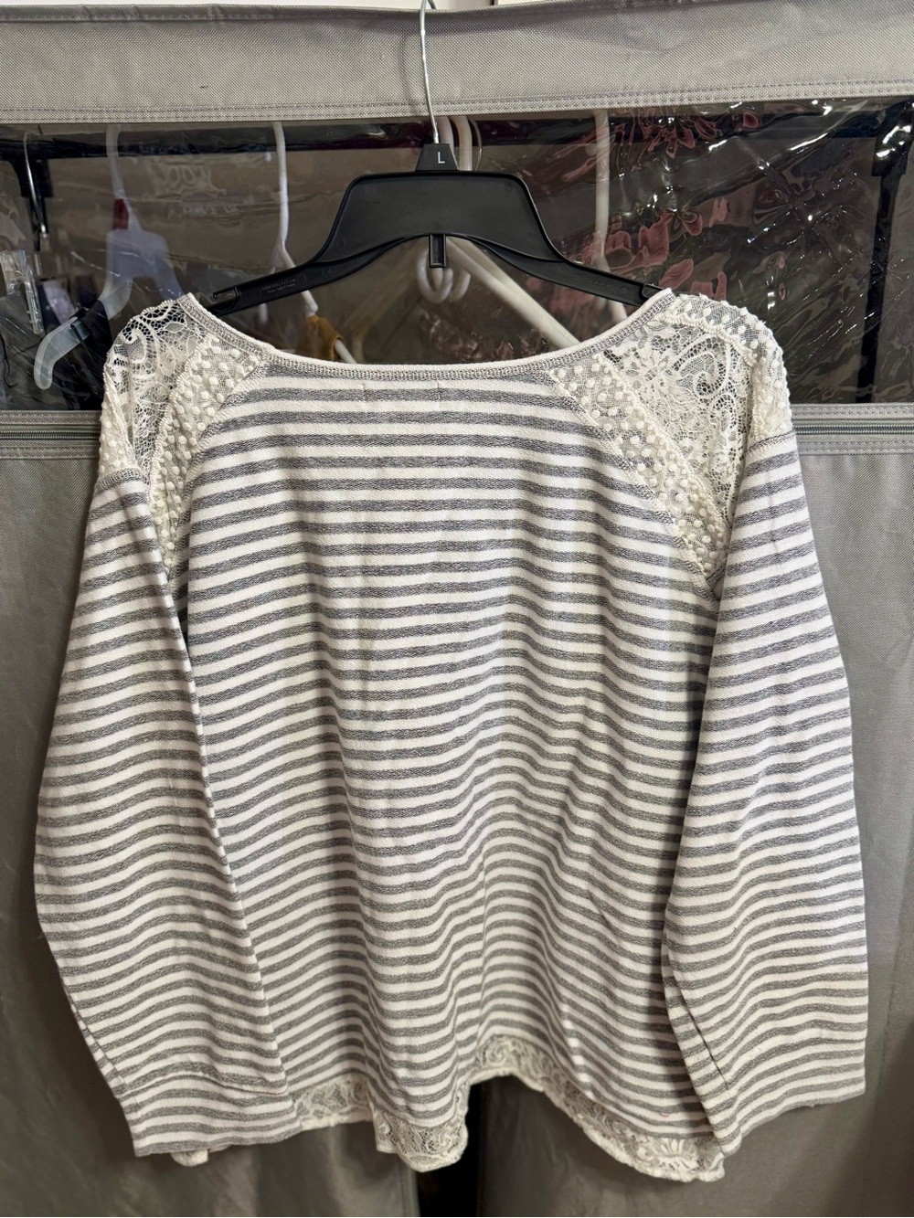 Caribbean Joe Gray & White Striped Lace-Shoulder Sweatshirt - Picture 2 of 3